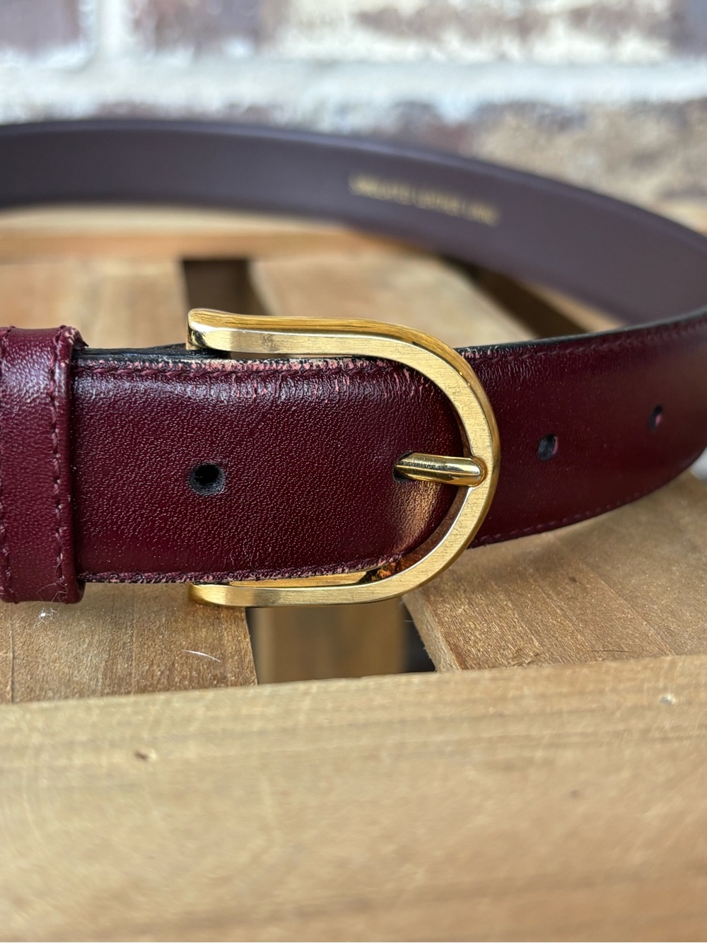Vintage Christian Dior Burgundy Leather Belt 34/85 Gold Buckle